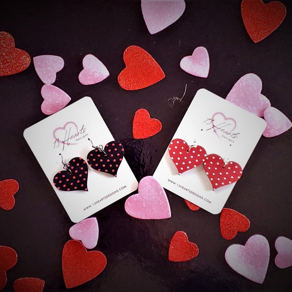 Sweet and Sassy Valentine's Day Polka Dot Heart Earrings