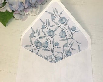 Blue Floral Envelope Liner, Printable A7, Instant Download