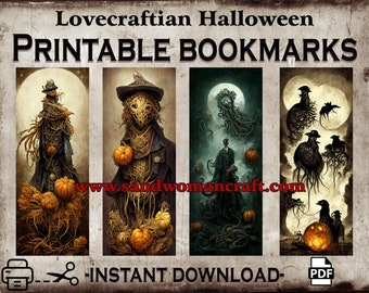 Printable Bookmarks, Instant DOWNLOAD, Set of 4, Lovecraftian Halloween ...