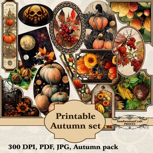Printable, Autumn pack, Halloween, Journal, Collage, Instant DOWNLOAD, Set of 15, Digital, PDF, JPG, Ephemera, Sheet, Craft, Vintage, Fall