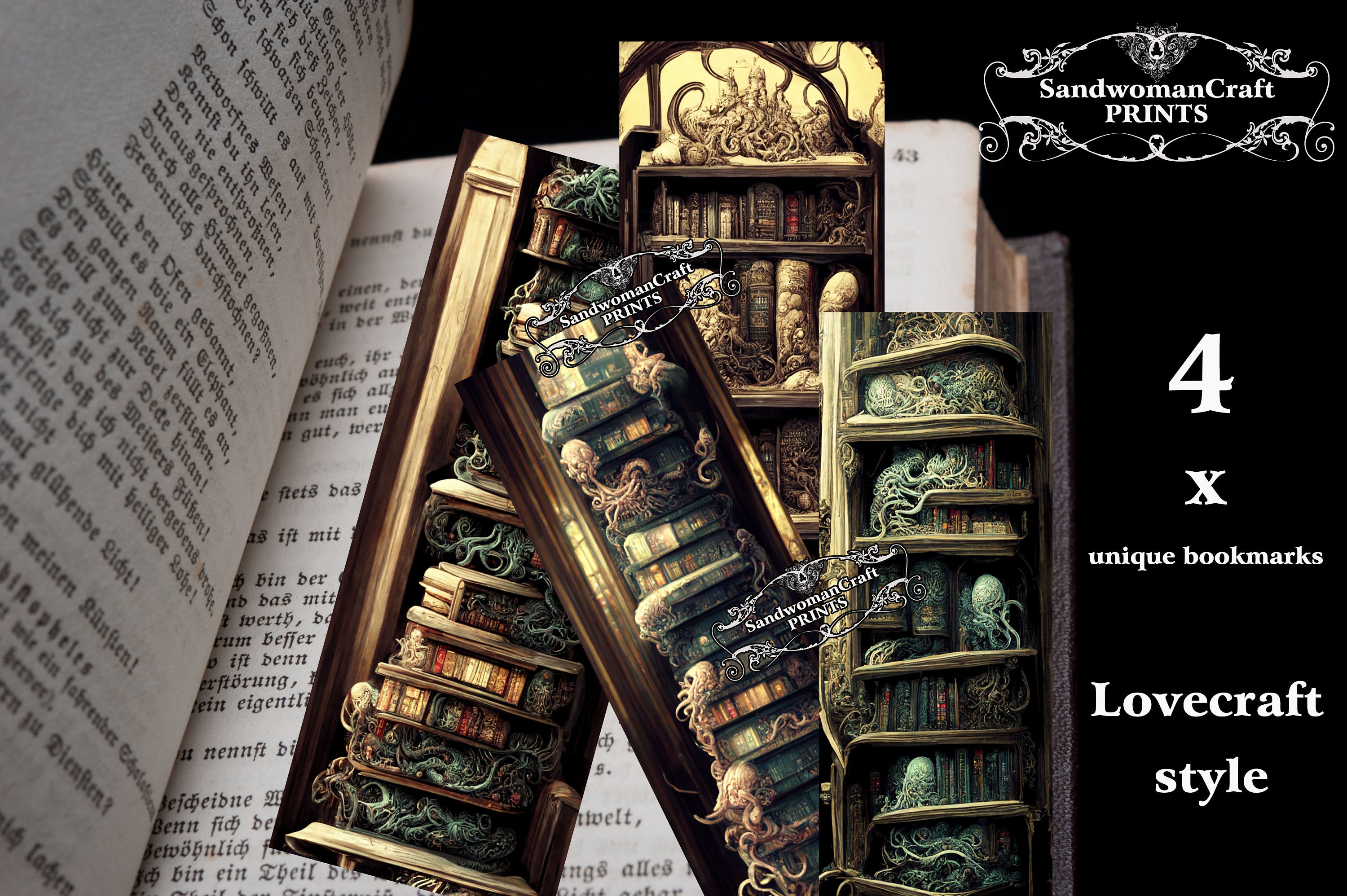 Printable Bookmarks, Instant DOWNLOAD, Set of 4, Lovecraftian Book ...
