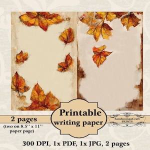 Papel de escribir imprimible, Otoño, Vintage, Páginas de diario en blanco, Collage, DESCARGA INSTANTÁNEA, Digital, PDF, JPG, Papelería imprimible, Carta