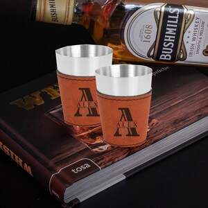 Stainless Steel and Faux Leather Shot Glass for Groomsmen | Personalized Stainless Steel and Faux Leather Shot Glass | Groomsmen Gift