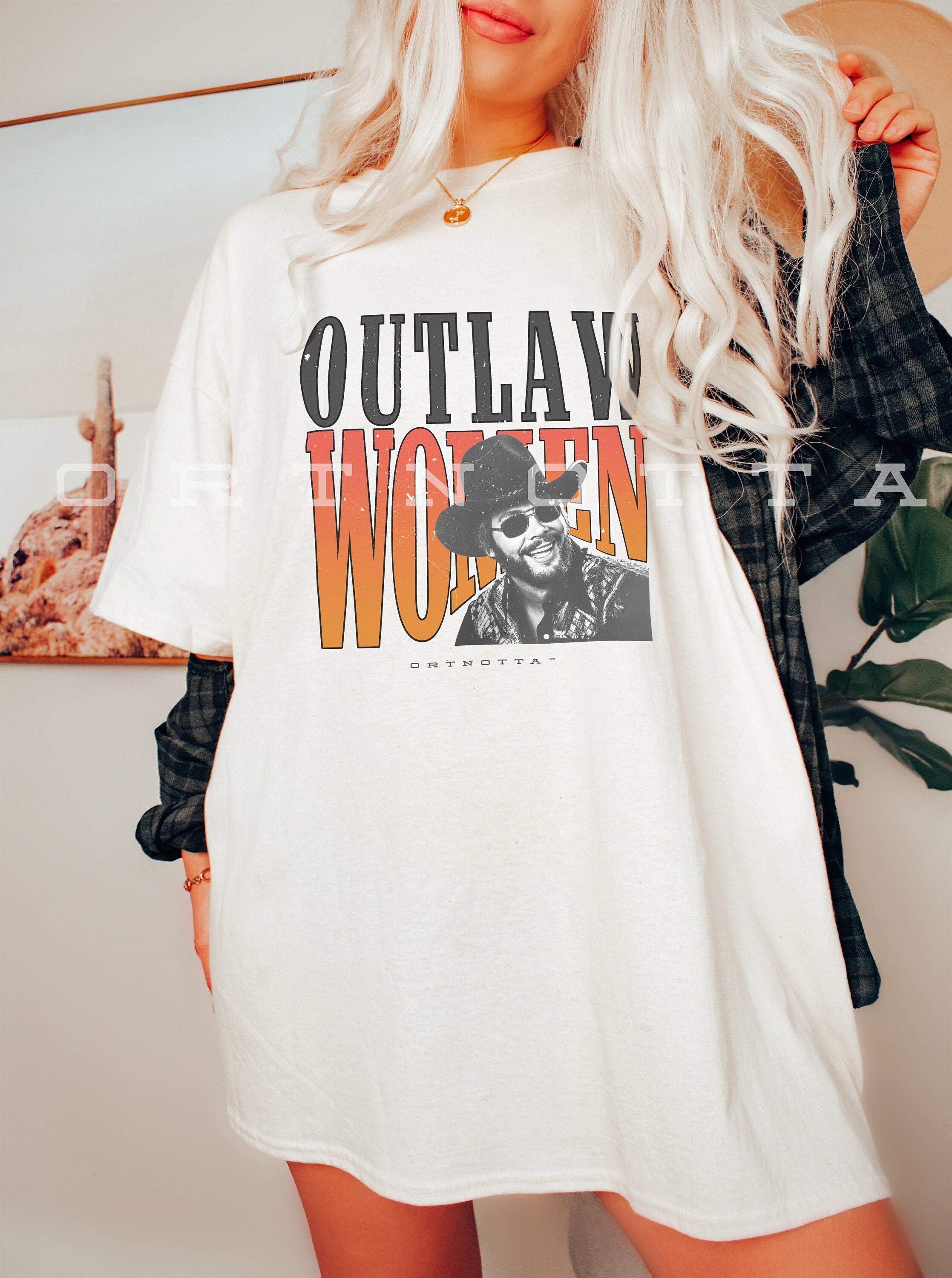 Outlaw Women Hank Williams Jr. Comfort Colors Western Retro Boho Hippie Shirt