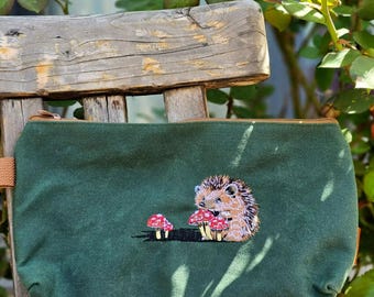 Embroidered Makeup Bag,embroidered purse for women,Spacious Makeup Bag,Mushroom Pencil Case,Cute hedgehog bag,Washable makeup bag,PencilCase