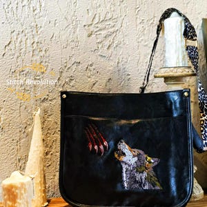 hand embroidered crossbody bag,modern shoulder bag,Punk Crossbody Bag,Shoulder Messenger Bag,Wolf Crossbody Bag,Personalized Shoulder bag