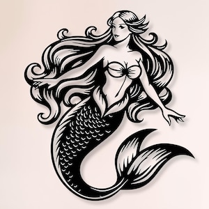 Mermaid Wall Art: Vector Cut File (SVG, DXF, PNG)
