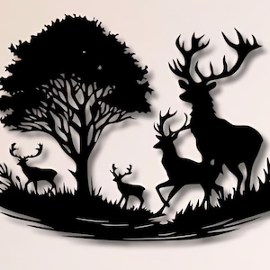 Deer Scene Dxf Svg Png Files Nature Deers Plasma Cut File Wall Art For Cnc Plasma Laser Glowforge Cricut