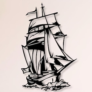 Vintage Ship Vector Cut File: Sailing Wall Art (SVG, DXF, PNG)