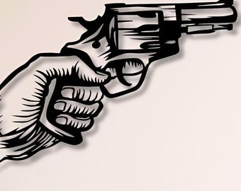 Revolver in Hand Dxf Svg Png Files Metal Wall Art Files (SVG, DXF, PNG)