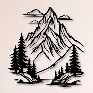 Archivos DXF SVG PNG de escenas de montaña, arte mural natural, archivo de corte por plasma para CNC, plasma, láser, Glowforge, Cricut
