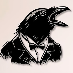 Esmoquin de cuervo (archivos DXF, SVG y PNG) para corte láser y plasma CNC. Corbata, chaqueta, abrigo, vestido de noche.