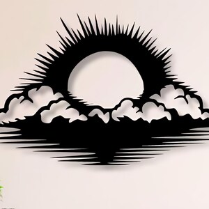 Arte mural de atardecer: sol, nubes y cielo (archivos DXF, SVG y PNG)