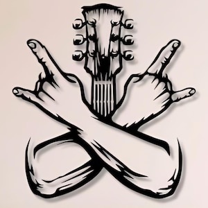Rock n Roll Dxf Svg Png Files, Gesto, Mano, Chitarra, Rock, Pesante, Metallo, Muro, Arte, Taglio, File, Per Cnc Plasma Laser Glowforge