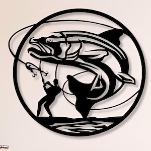 Fish Dxf Svg Png Files Fisherman Fishing Fisher Wall Art Cut File For Cnc Plasma Laser Glowforge Cricut