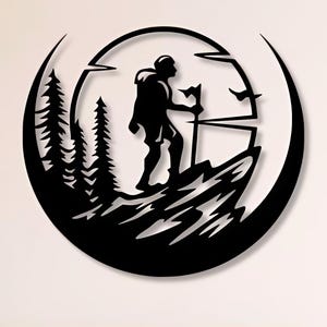 Escalador Dxf, Svg, Png, Archivos, Corte láser, Arte de pared, Escalador, Colina, Escalada, Bosque, Pico, Para CNC, Láser, Plasma, Cricut, Glowfo