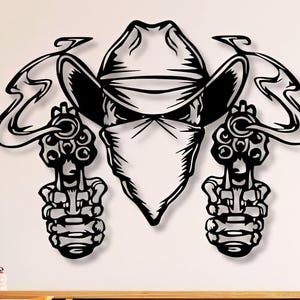 Gangster schedel Dxf Svg Png-bestanden muur kunst gesneden bestand gangster, cowboy, gezocht, western, voor, CNC, plasma, Glowforge