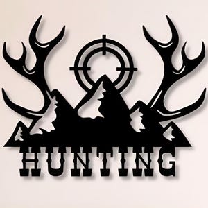 Hunting Dxf Svg Png Files Mountains Hunter Deer Horn Target , Riffle , Nature , Hunt , Wall , Decor , Art , Cut For , Cnc , Plasma