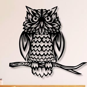 Gufo sul ramo Dxf Svg Png Files Uccello Wall Art File di taglio per CNC Plasma Laser Glowforge Cricut Xtool