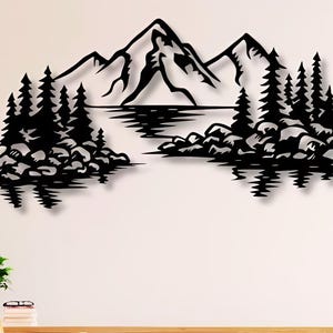 Mountains Lake Dxf , Svg , Png , Files , Landscape , Wall art , Scene , Hill , Lake , Mountain , Dxf , Svg , File , Files , For Cnc , Laser