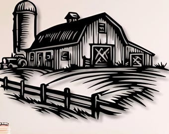 Farm Scene Metal Wall Art, cnc Plasma Laser Cut File (svg, dxf, png)