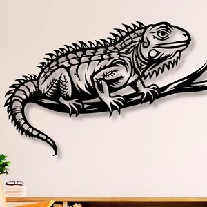 Väggkonst med leguan på gren, CNC-laserskärningsfiler (svg, dxf, png)