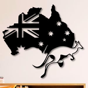 Australië Dxf Svg Png-bestanden Australië vlag kangoeroe ontwerp kaart overzicht muur, kunst, knippen, bestand, voor, CNC, plasma, laser