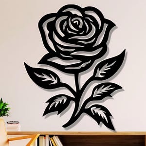 ローズ DXF SVG PNG ファイル、ローズ ウォール アート、葉、ローズ、花、花、CNC プラズマ レーザー Glowforge 用カット ファイル