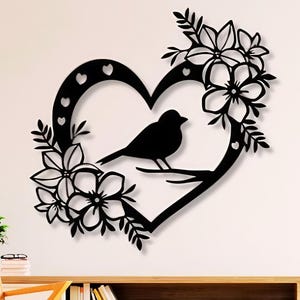 Oiseau sur une branche Dxf, Svg, Png, fichiers - coeur, oiseau, branche, fleur, floral, fleurs, coupées, Dxf, Svg, art mural, pour cnc, plasma