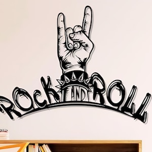 Fichiers rock and roll Dxf Svg Png, rock, musique, main, enseigne, métal, noir, dur, fichier de coupe, pour Cnc plasma laser Glowforge Cricut