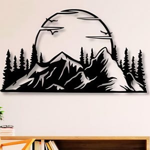 Mountain Scene Dxf , Svg , Png , Files , Mountains , Sunset , Bird , Birds , Sky , Wall , Art , Cut , File , For , Cnc , Laser , Plasma