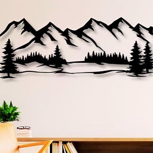 Nature Scene Dxf Svg Png Files Mountains Trees Scene Landscape Forest , Mountain , View , For, Cnc , Plasma , Laser