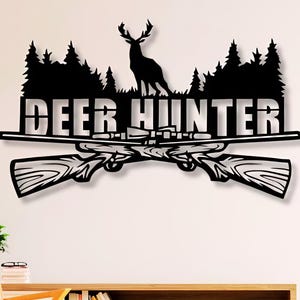 Archivos DXF, SVG y PNG de cazador de ciervos, corte láser, caza, cazador, ciervo, rifle, arte mural, para CNC, láser, plasma, Glowforge y Cricut.