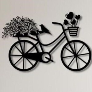 Vélo, Dxf, Svg, Png, Fichiers, Art mural, Découpé au laser, Vélo, Fleur, Fleurs, Floral, Oiseau, Coeur, Vélo, Dxf, Svg, Pour Cnc