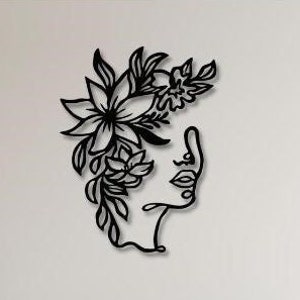 Frau Blumen DxfSvg Png Dateien Weiblich Floral Laser Cut Plasmen, Frau Gesicht, Gesicht, Blume, Floral, Dxf, svg, Laser cut, Für Cnc