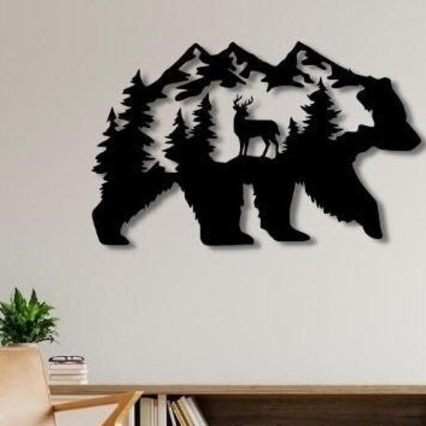 Bear Dxf , Svg , Png , files , Bear , Deer , Forest , Trees , Mountains , Hills , For , cnc , Cut , Laser , Plasma , Glowforge
