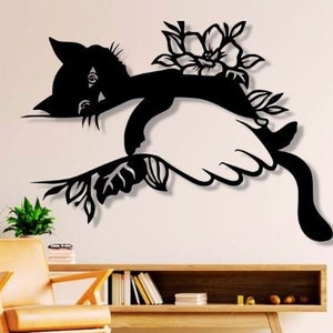 Archivos Dxf Svg Png de gato, archivo de corte de arte de pared de amor de mano de flores de gato para CNC Plasma Laser Glowforge