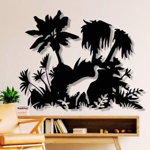 File Dxf Svg Png Pelican, Decorazione da parete con fiori tropicali della natura del pellicano per laser al plasma CNC Glowforge
