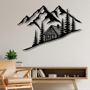 Wood House Dxf , Svg , Files , Wall art , Laser cut , Mountains , Trees , Landscape  , Dxf , Svg , For Cnc , Laser , Plasma , Glowforge