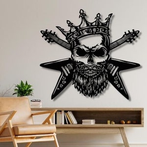 Rock n Roll Dxf,Svg, Png, Files, Skull, Gitarre, Elektroguitar, Musik, Rock, King, Wall, Art, Cut, File, Für , Cnc, Laser