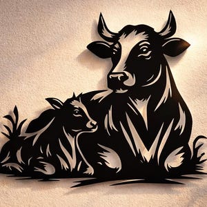 Archivos SVG, DXF y PNG de vaca y ternero para corte de arte vectorial para CNC, láser, plasma y Cricut