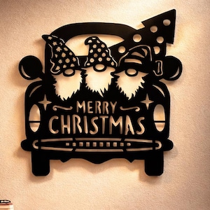 Merry Christmas Gnome Truck Svg Dxf Files, Metal Wall Art (Svg, Dxf, Png)