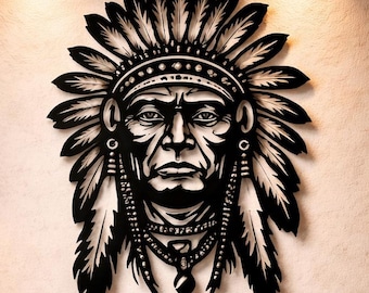 Native American Chief Metal Wall Art, CNC Plasma Laser Cut Files (svg, dxf, png)
