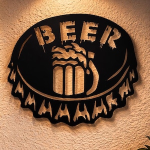Arte mural de metal con forma de tapa de cerveza, archivos para corte láser CNC (svg, dxf, png)