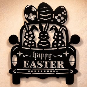 Easter Bunny Truck Vector Art Files Wall Art Files, CNC Laser Cut (svg, dxf, png)