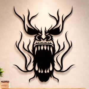 Devil Face Metal Wall Art Files, Horror Halloween Decor (SVG, DXF, PNG)