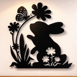 Bunny Spring Dxf Svg Png Files , Rabbit , Butterfly , Spring , Fresh , Sky , Flowers , Wall , Art , Cut , File , For , Cnc , Plasma , Laser
