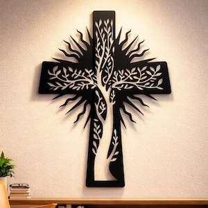 Cross With Tree Dxf SVg Png Files , Old , Cross , Tree , Design , Wall , Decor , Cut , File , For Cnc Plasma Laser Glowforge