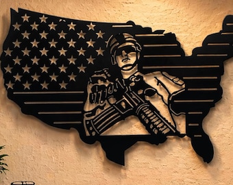 American Flag Soldier Metal Wall Art Files (SVG, DXF, PNG)