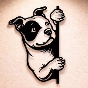 Ilustración vectorial de un perro Amstaff asomándose, archivo para corte por láser y plasma CNC